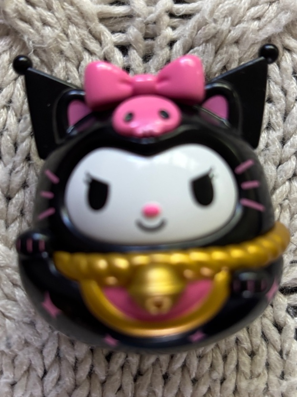 Sanrio Kuromi Lucky Cat Charm - Black, Pink & Gold